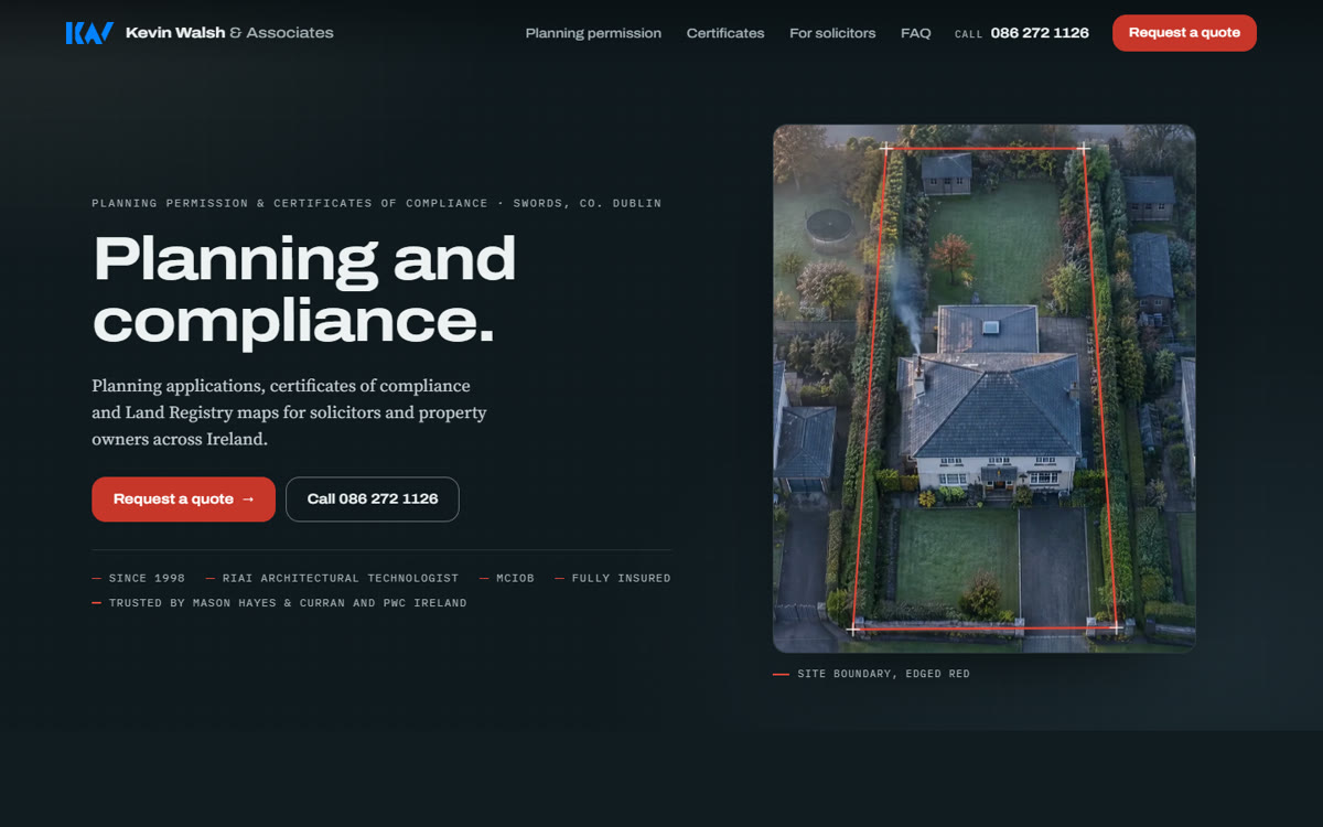 Kevin Walsh & Associates website homepage, designed by SureClick